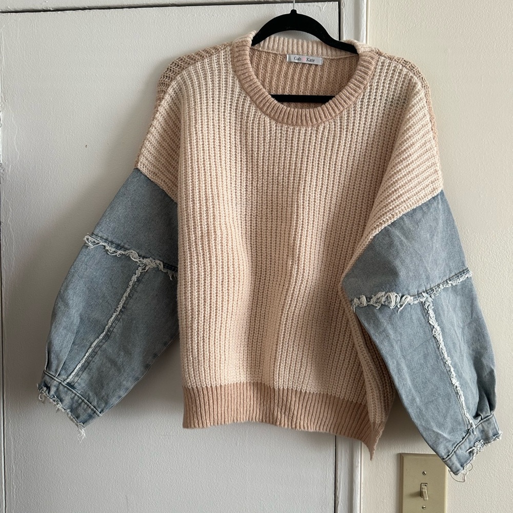 Knit/denim sweater